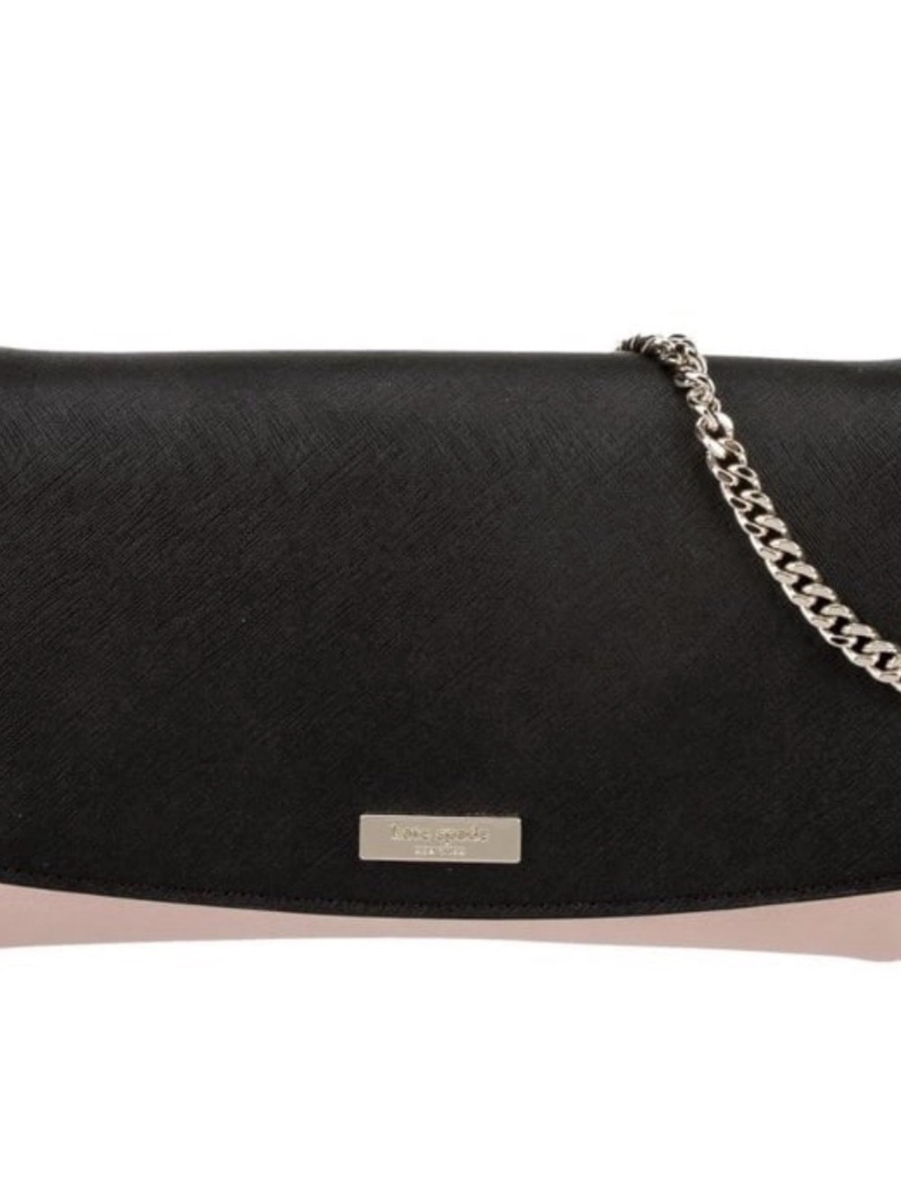 kate spade Black with Blush Trim Saffiano Chain-Handle Clutch
